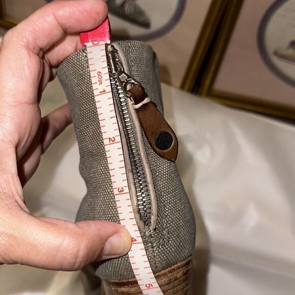 Rag & Bone 9.5 Moth Green Olive Canvas Back Zip Stacked Heel Ankle Booties - Picture 14 of 15